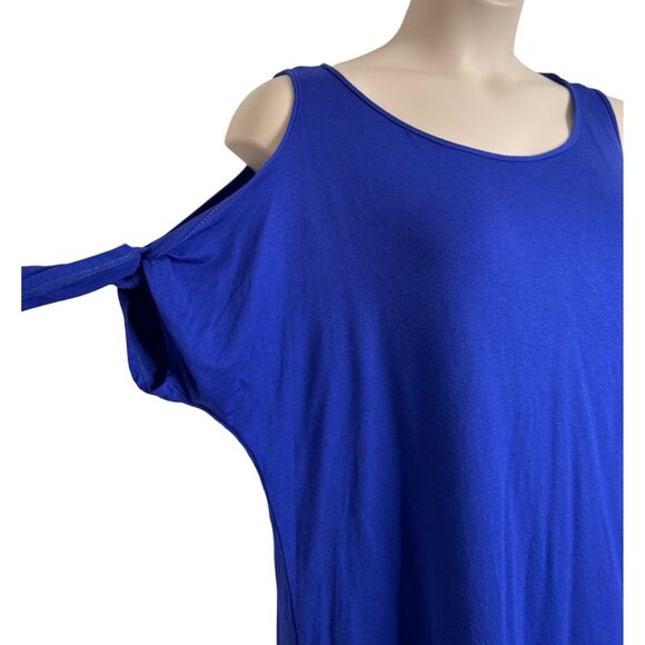 Green Envelope Royal Blue Cold Shoulder Size 1X Short Sleeve Tee Shirt Top NWT - Picture 8 of 10